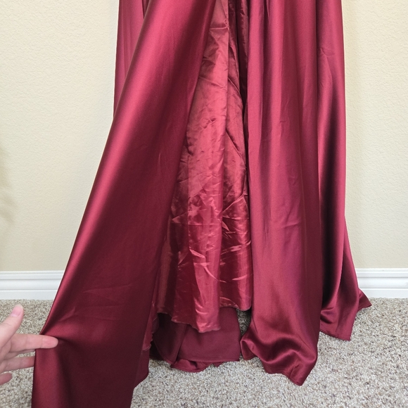 B. Darlin Women's Red Satin Sequin Halter Top Side Slit Maxi Dress Gown Sz 3/4 - Picture 6 of 16